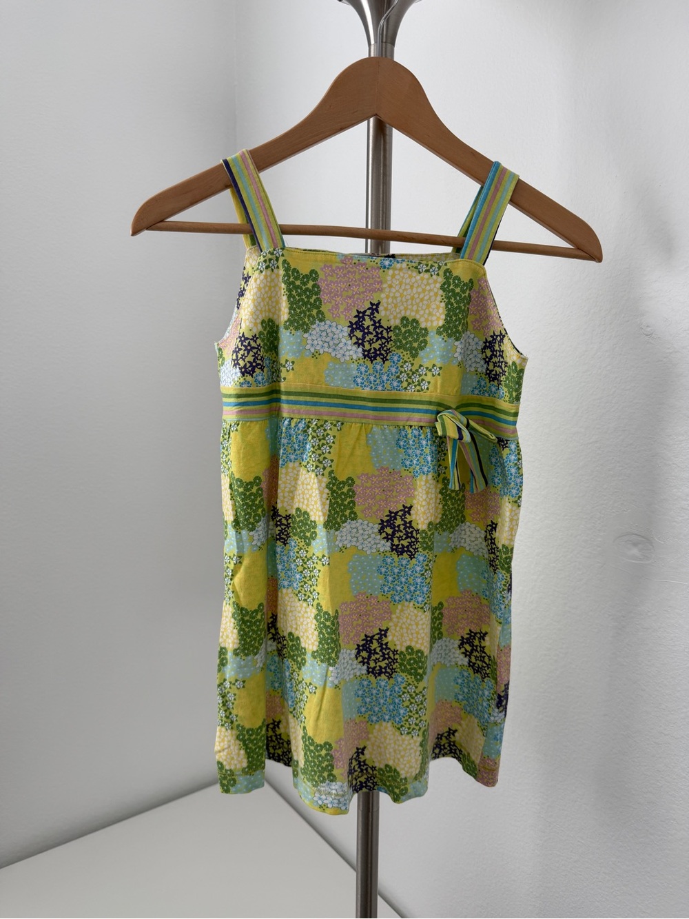 Zara Yellow Floral Patchwork Tank Dress with Striped Waist Tie